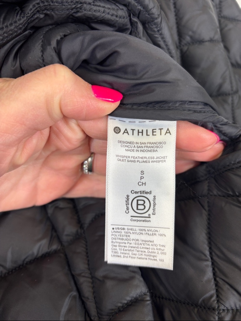 Athleta black quilted whisper featherless jacket sz sm - Picture 13 of 14